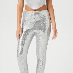 Silver high-wasted sequin leggings